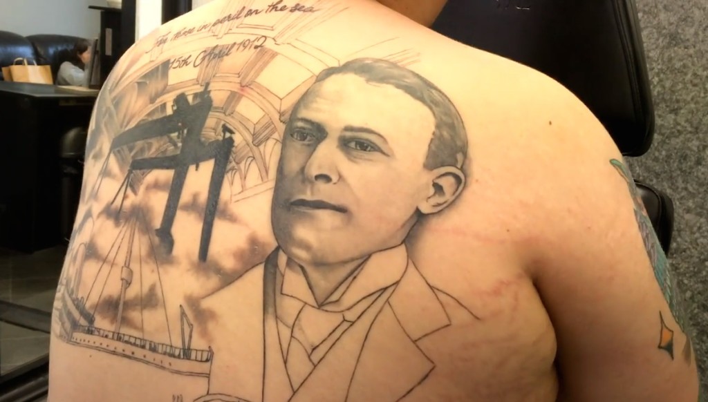 Smartphone-shot TV news: a tattoo about The Titanic